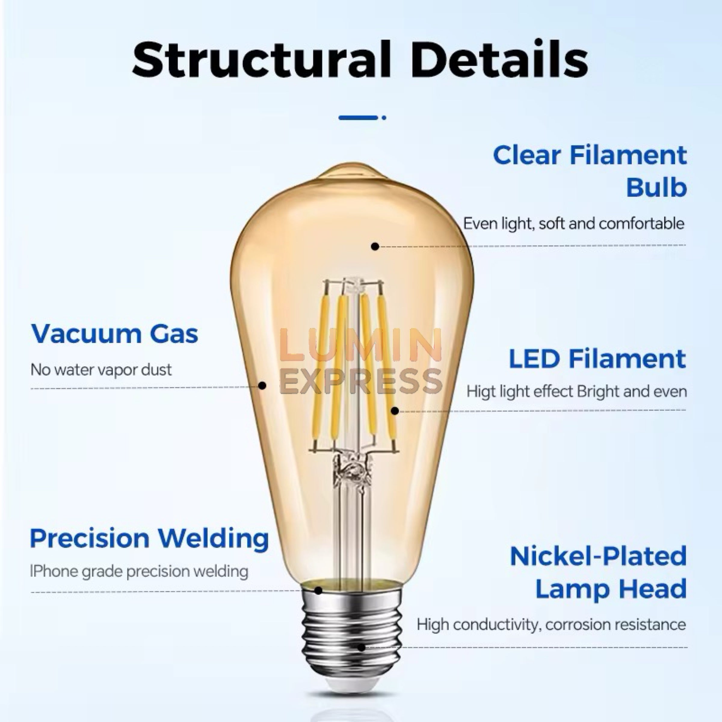 Pack de 6 Ampoules Filament E27 LED 6W ST64 3000K