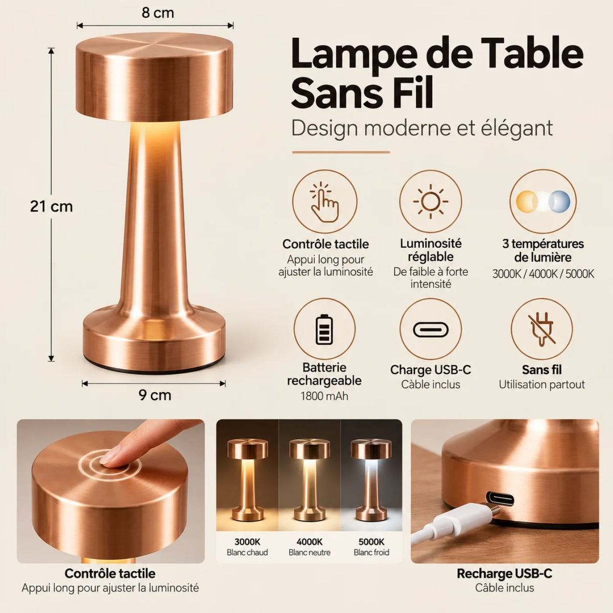 Lampe de table DELIA Rose Gold