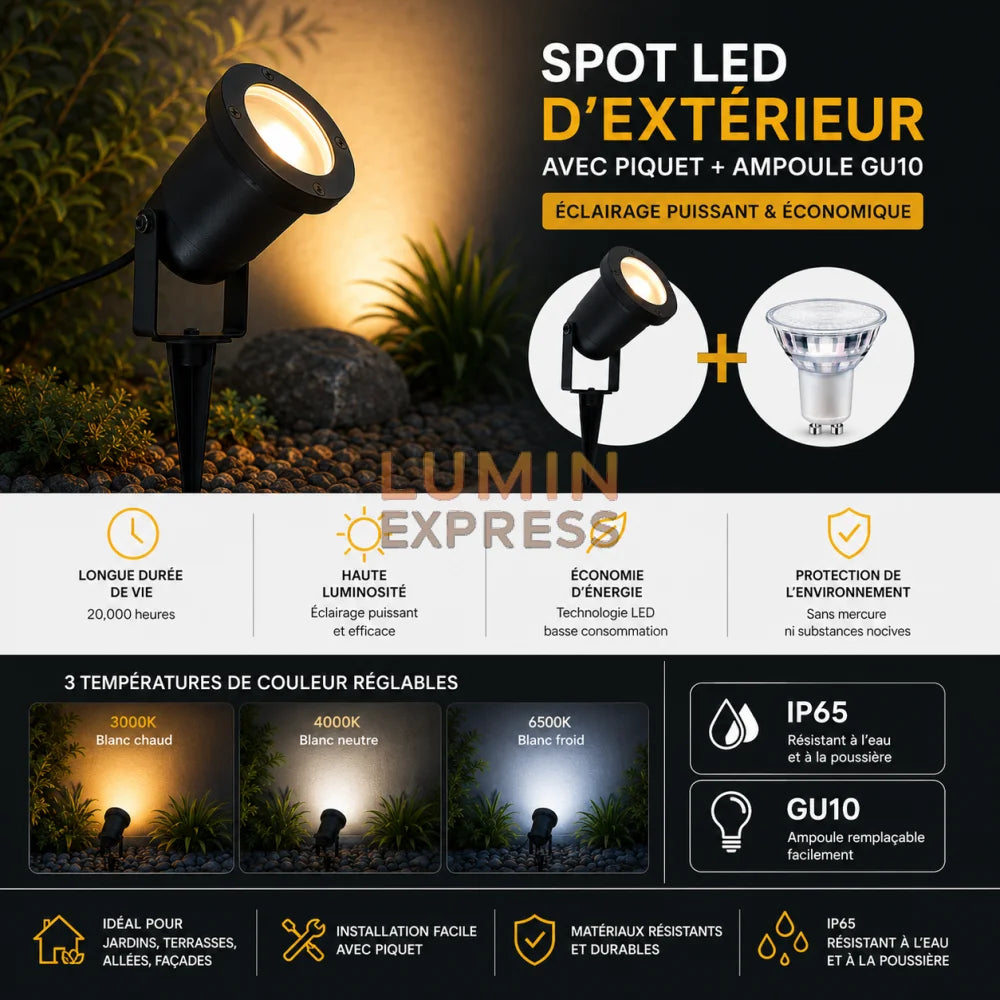 Spot LED Extérieur avec Piquet GU10 IP65 Noir