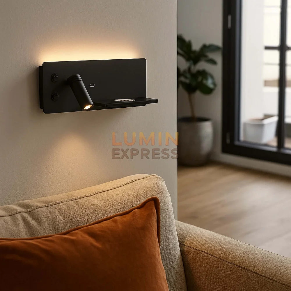 Applique murale liseuse noire LED orientable avec bras flexible – idéale chambre et bureau – Luminaire Maroc