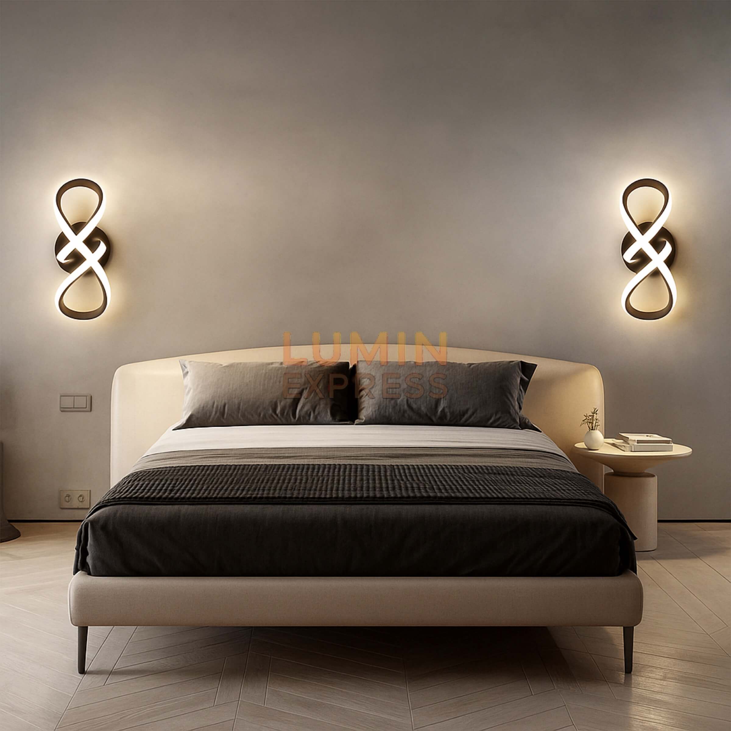 Luminaire INFINITY noir mat ruban infini LED, applique murale décorative pour tête de lit – Maroc