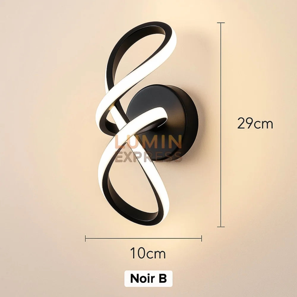 Applique murale INFINITY en ruban LED noir mat, idéal salon, chambre ou couloir – livraison rapide Maroc