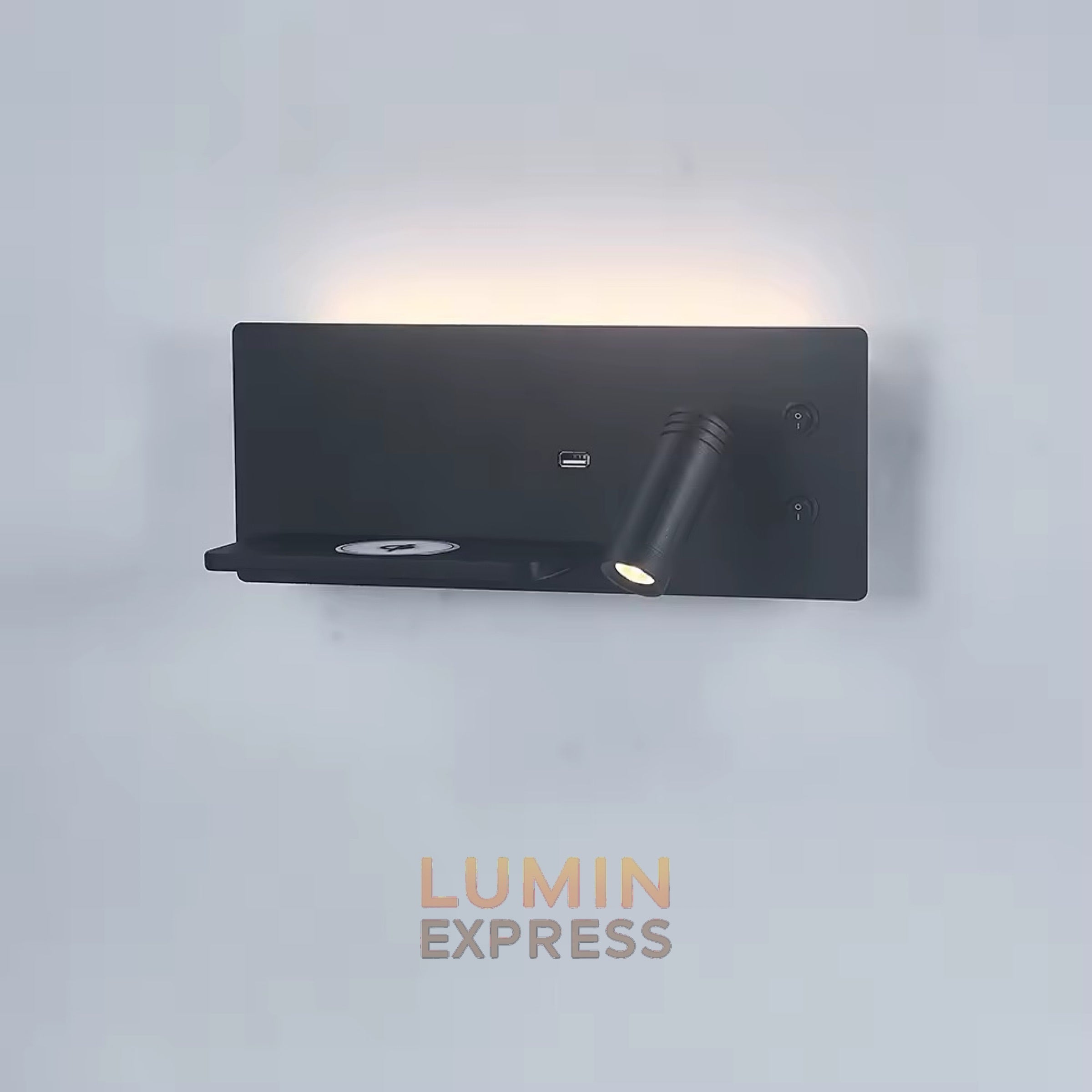 Applique liseuse murale noire sans fil allumée – éclairage LED chambre Maroc