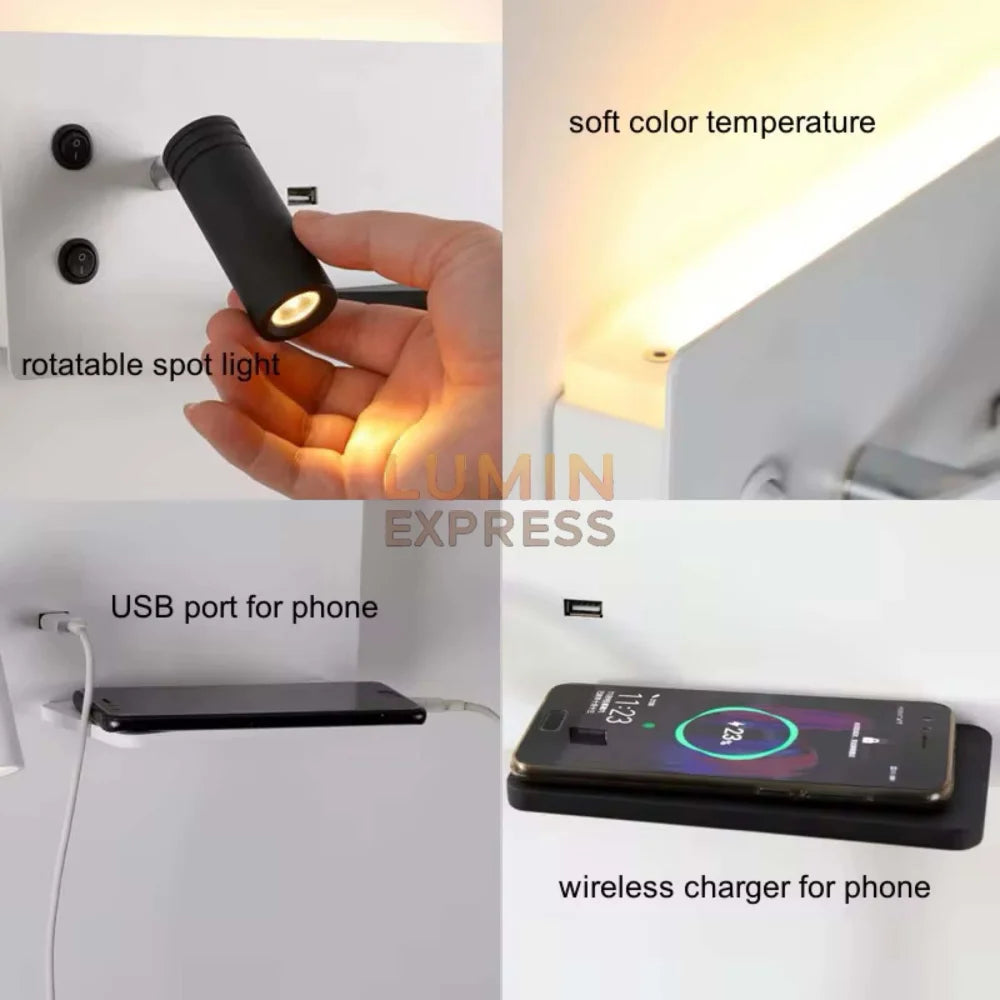 Applique murale rotatif avec port usb et chargeur sans fil | Luminaire Maroc