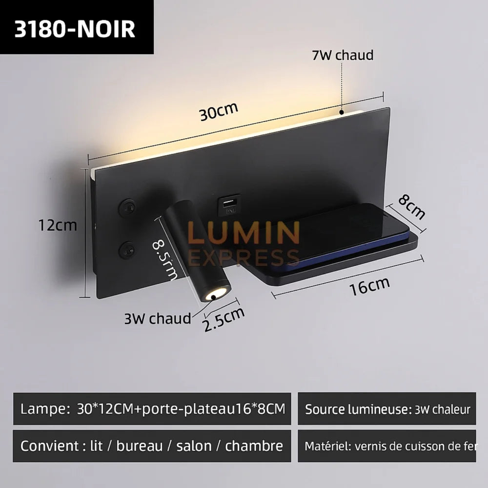 Détail du mécanisme sans fil dissimulé de l’applique murale.