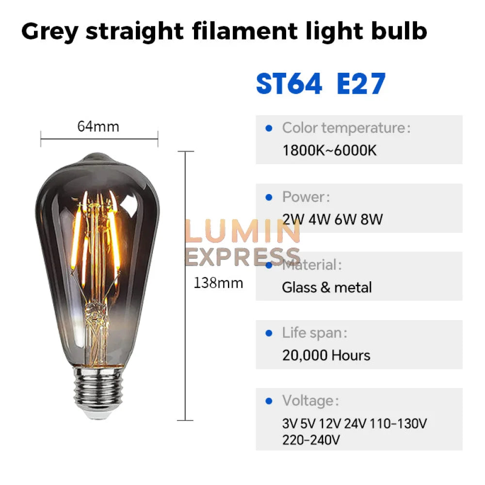 Ampoule E27 LED ST64 Smokey 8W 2700K
