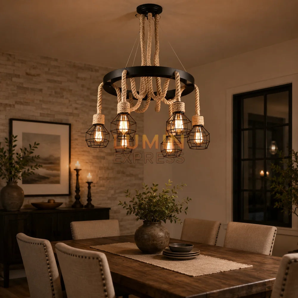 Suspension HUNKY 6 Têtes avec Ampoules Offertes