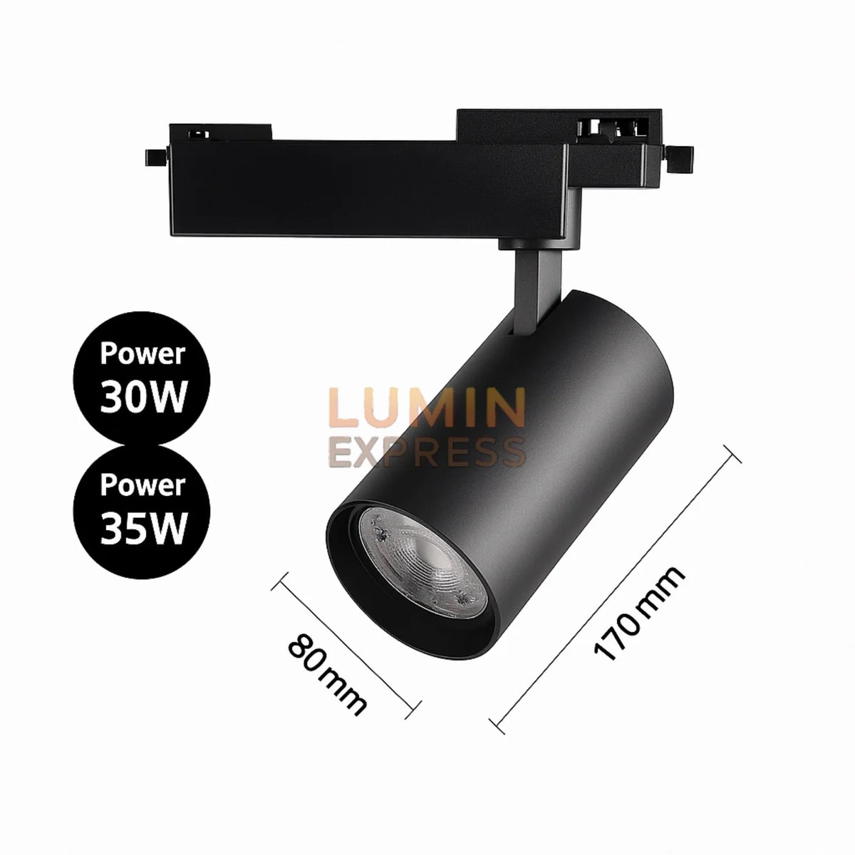 Projecteur 30W Noir pour rail monophasé