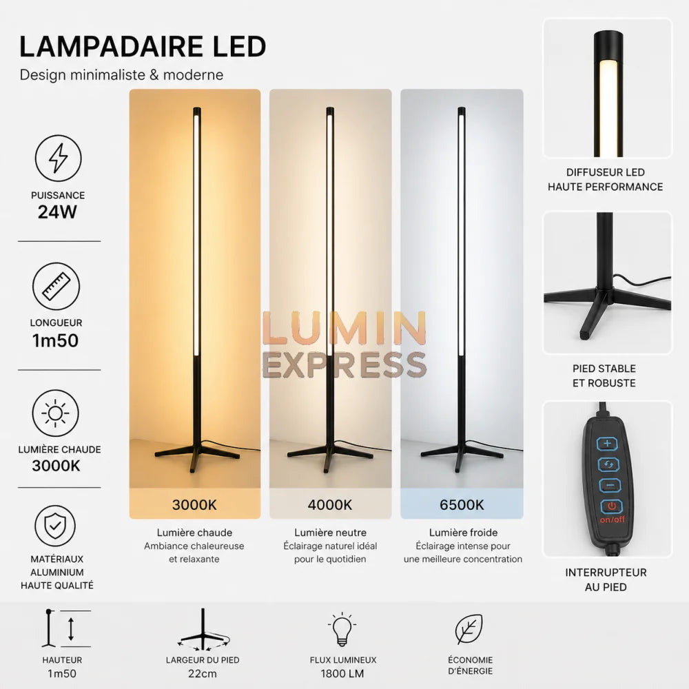 Lampadaire LINEA Black Minimaliste