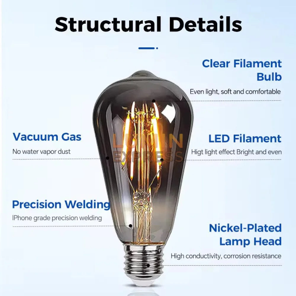 Pack de 6 Ampoules E27 LED ST64 Smokey 8W 2700K