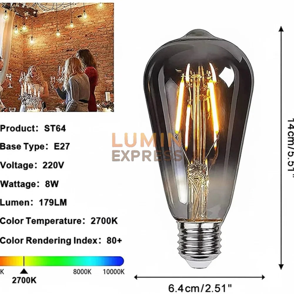 Pack de 6 Ampoules E27 LED ST64 Smokey 8W 2700K