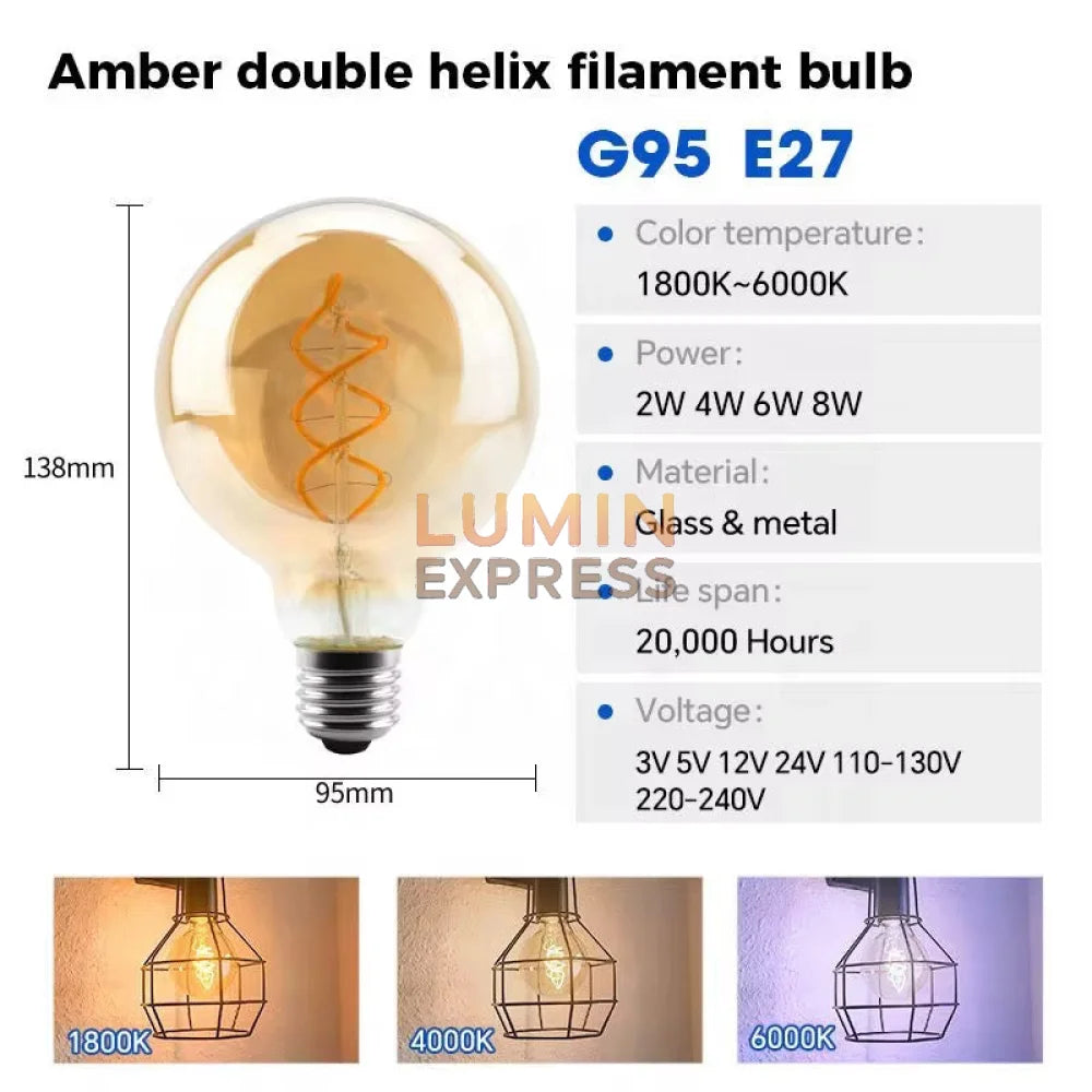 Ampoule G80 E27 6W 3000K Ambre