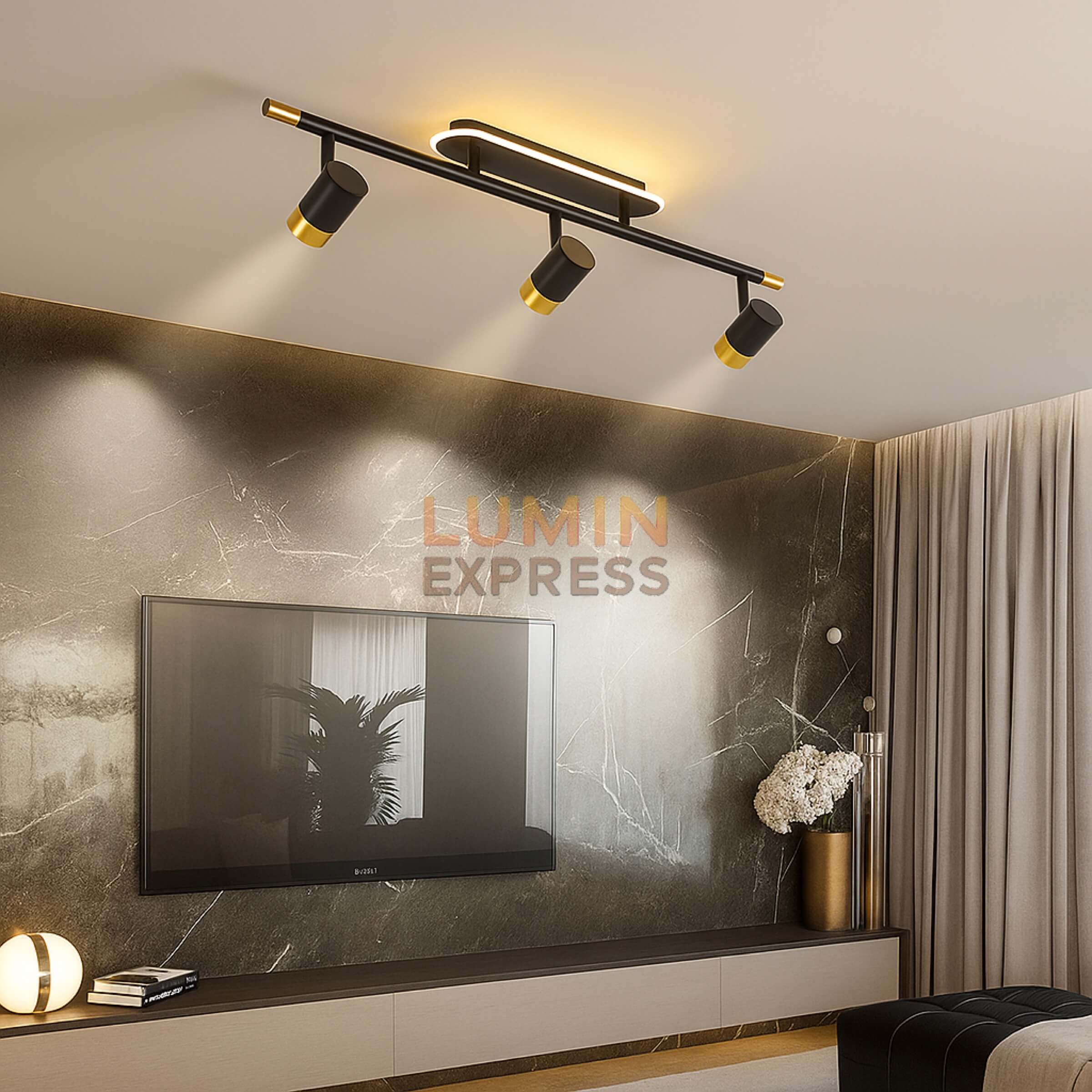 Applique murale Eclipse noir doré 60 cm – peut s’installer en plafonnier LED moderne – livraison rapide au Maroc