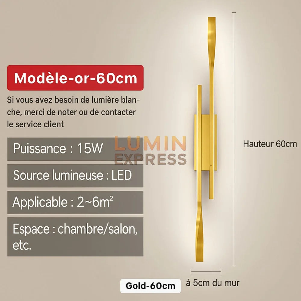 Luminaire mural LED 15W KYOTO Gold – design minimaliste pour couloir Maroc