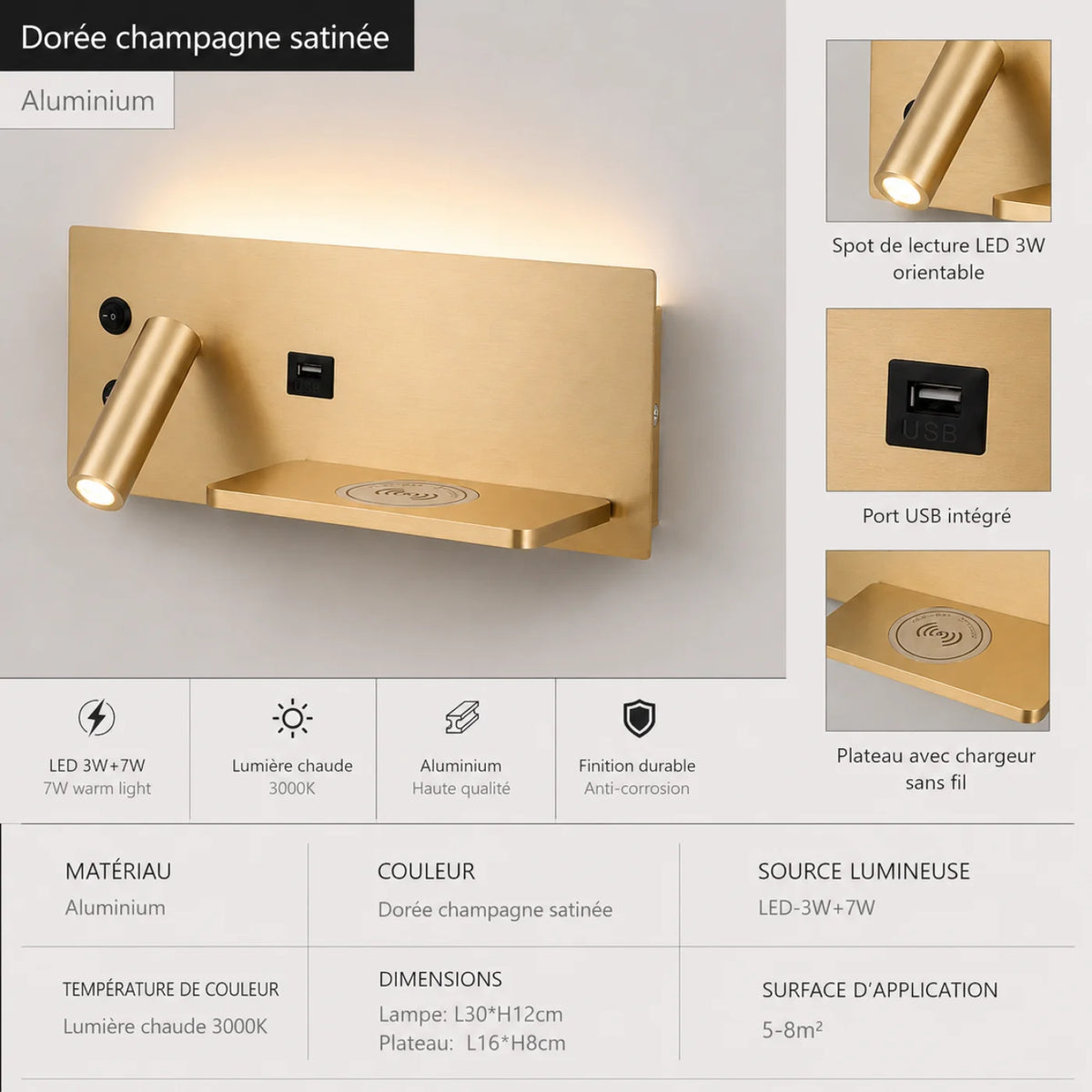 Applique murale Liseuse Wireless Gold