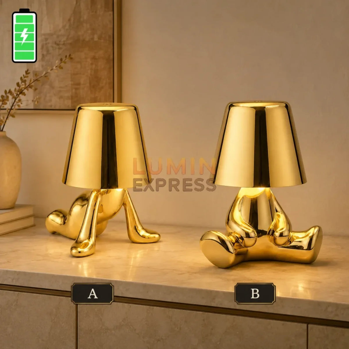 Lampe à poser TEDDY Gold tactile rechargeable au design décoratif