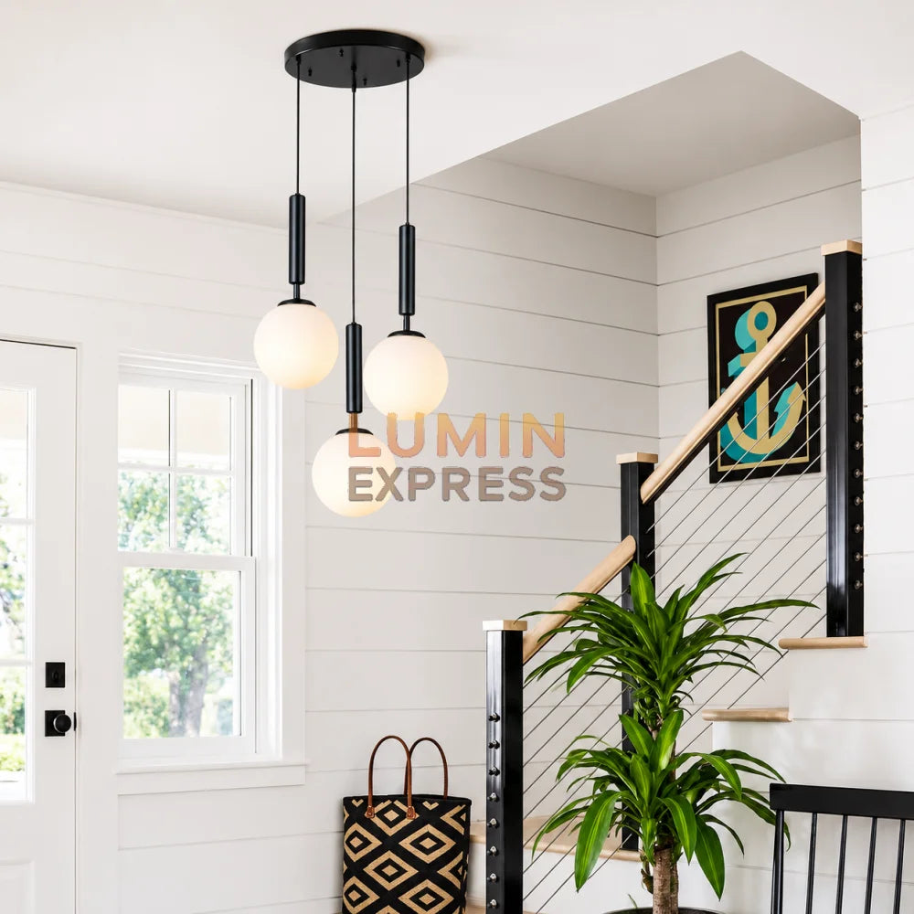 Suspension ISADORA 3 boules noire – luminaire Maroc Luminexpress style IKEA Maroc