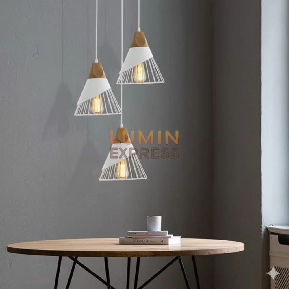 Luminaire scandinave blanc et bois pour salle à manger – Luminexpress Maroc