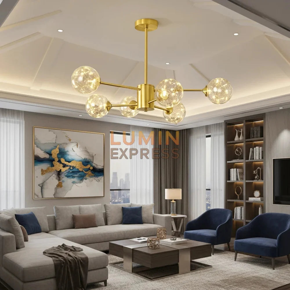 Lustre ATLAS 6 Branches doré – Luminaire design moderne Luminexpress Maroc