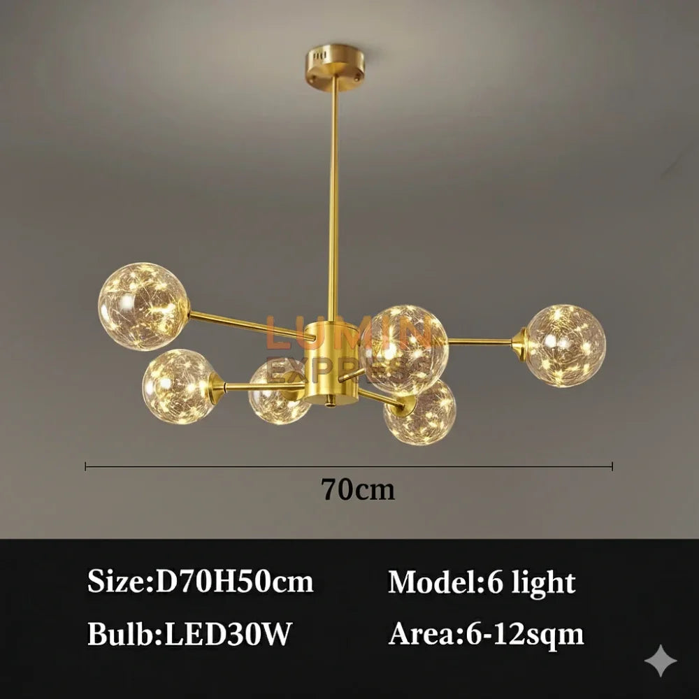 Lustre ATLAS 6 Branches doré dans un salon contemporain – Luminexpress Maroc