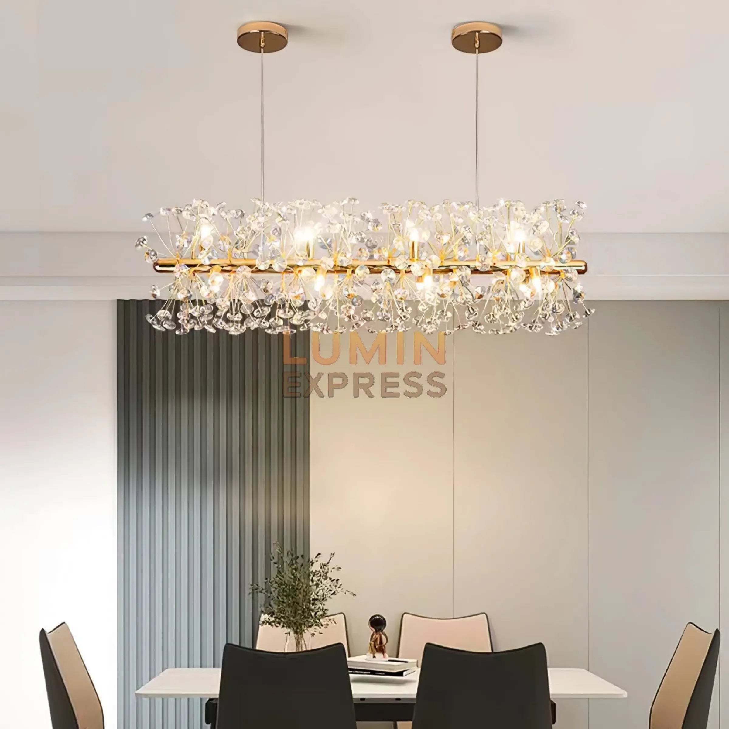Lustre CLASSICO ovale cristal doré haut de gamme – livraison partout au Maroc