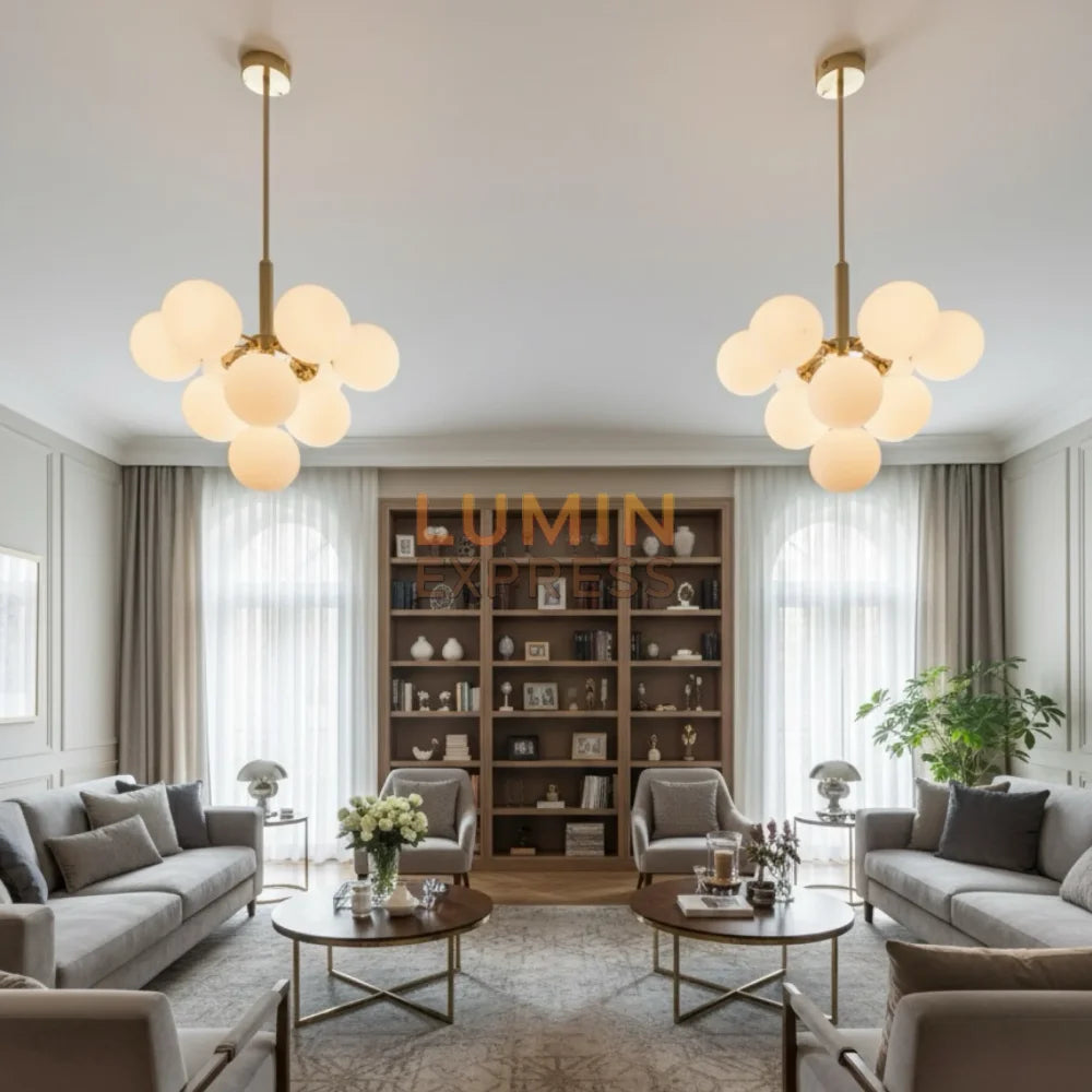 Luminaire moderne BERRY 10 Boules – Verre dépoli Luminexpress Maroc