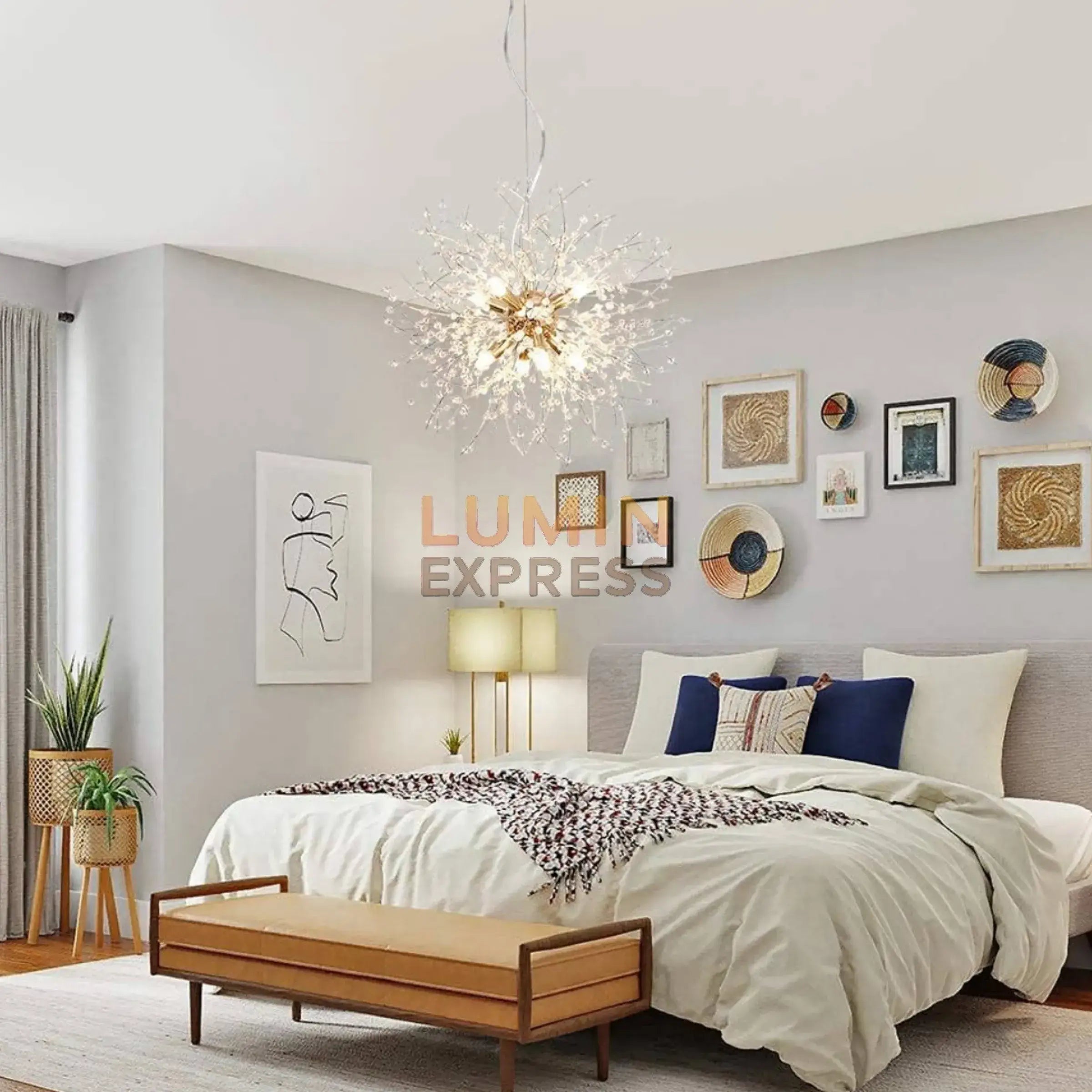 Lustre TITAN Gold 50 cm avec finition dorée – décoration salon Maroc