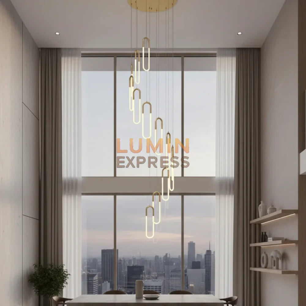 Design luxueux en spirale avec 13 modules lumineux dorés