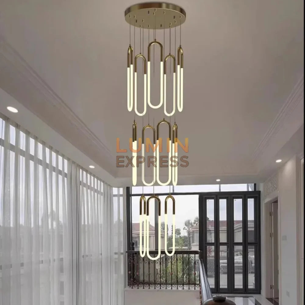 Lustre suspendu laiton brossé WARNER Cascade – Luminexpress Maroc