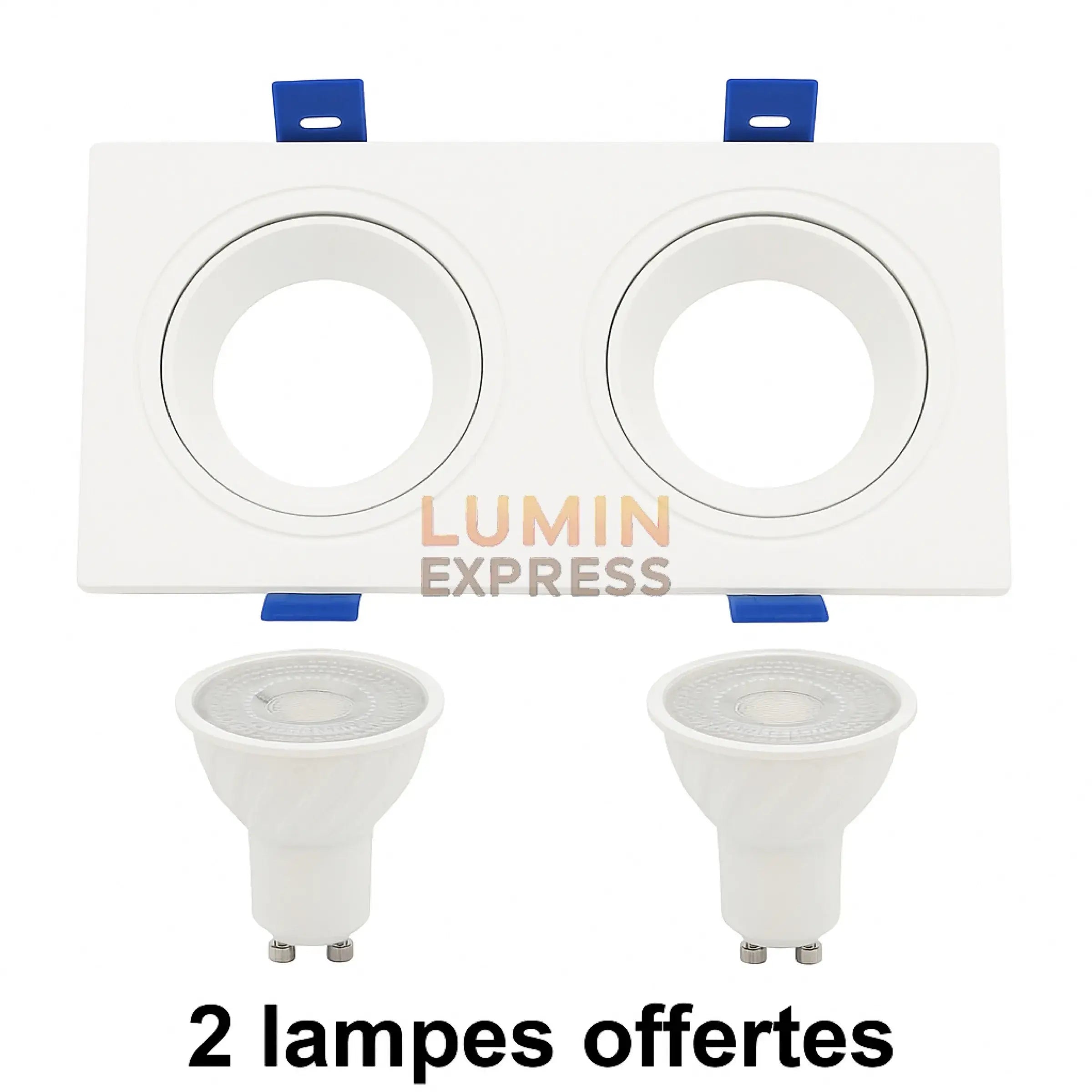 Spot Double Carré LED encastrable blanc avec 2 ampoules offertes – Luminexpress Maroc