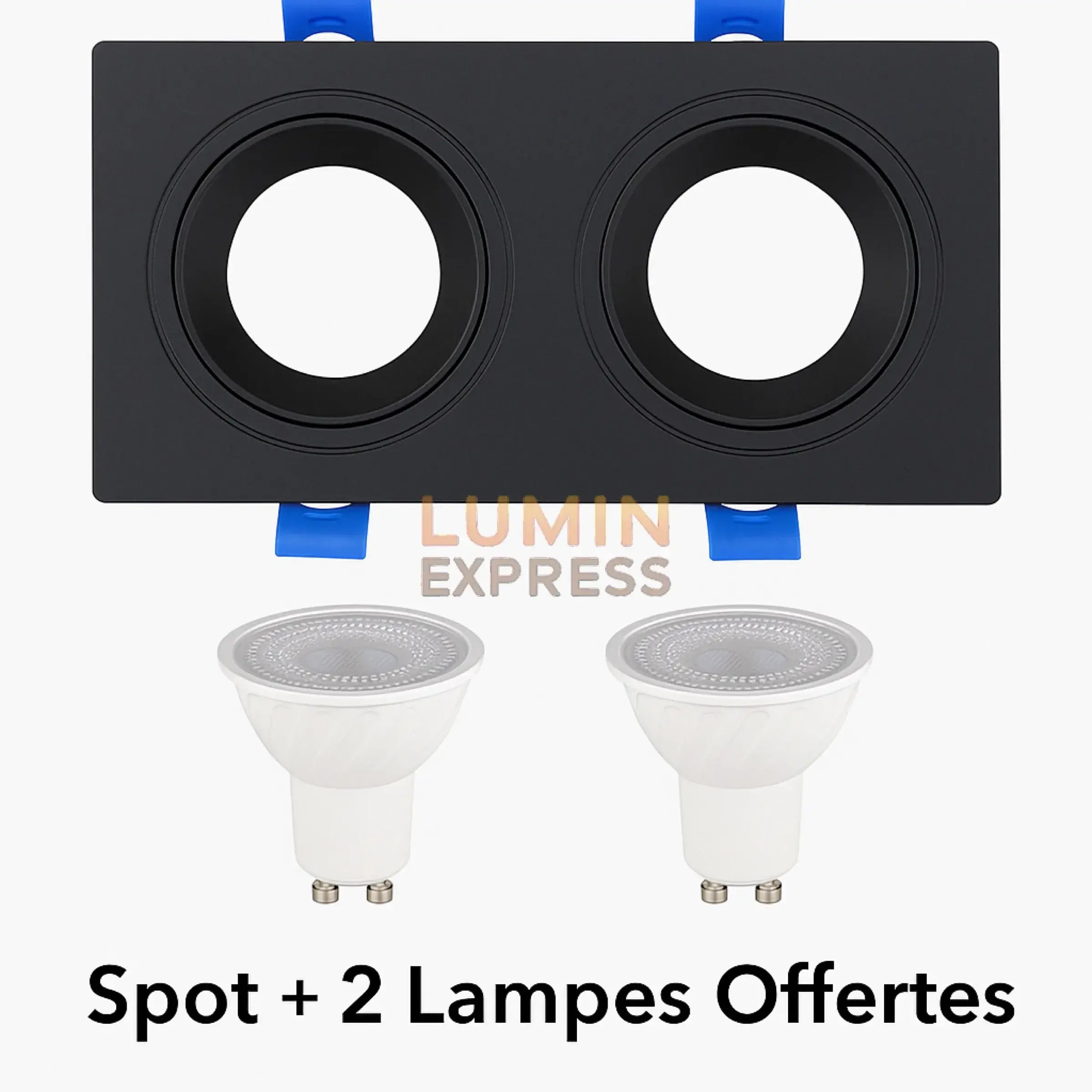 Spot Double Carré LED noir orientable moderne avec ampoules GU10 incluses