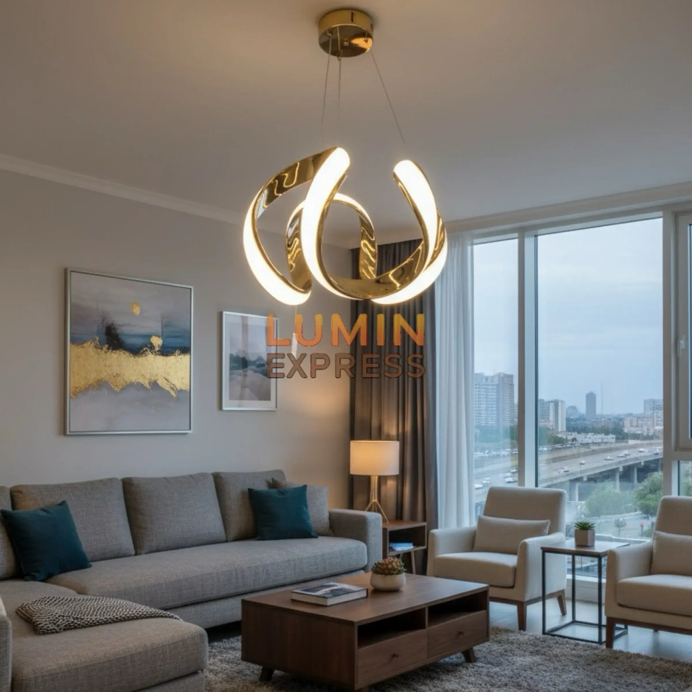 Suspension ARCUS Gold dorée design moderne au Maroc