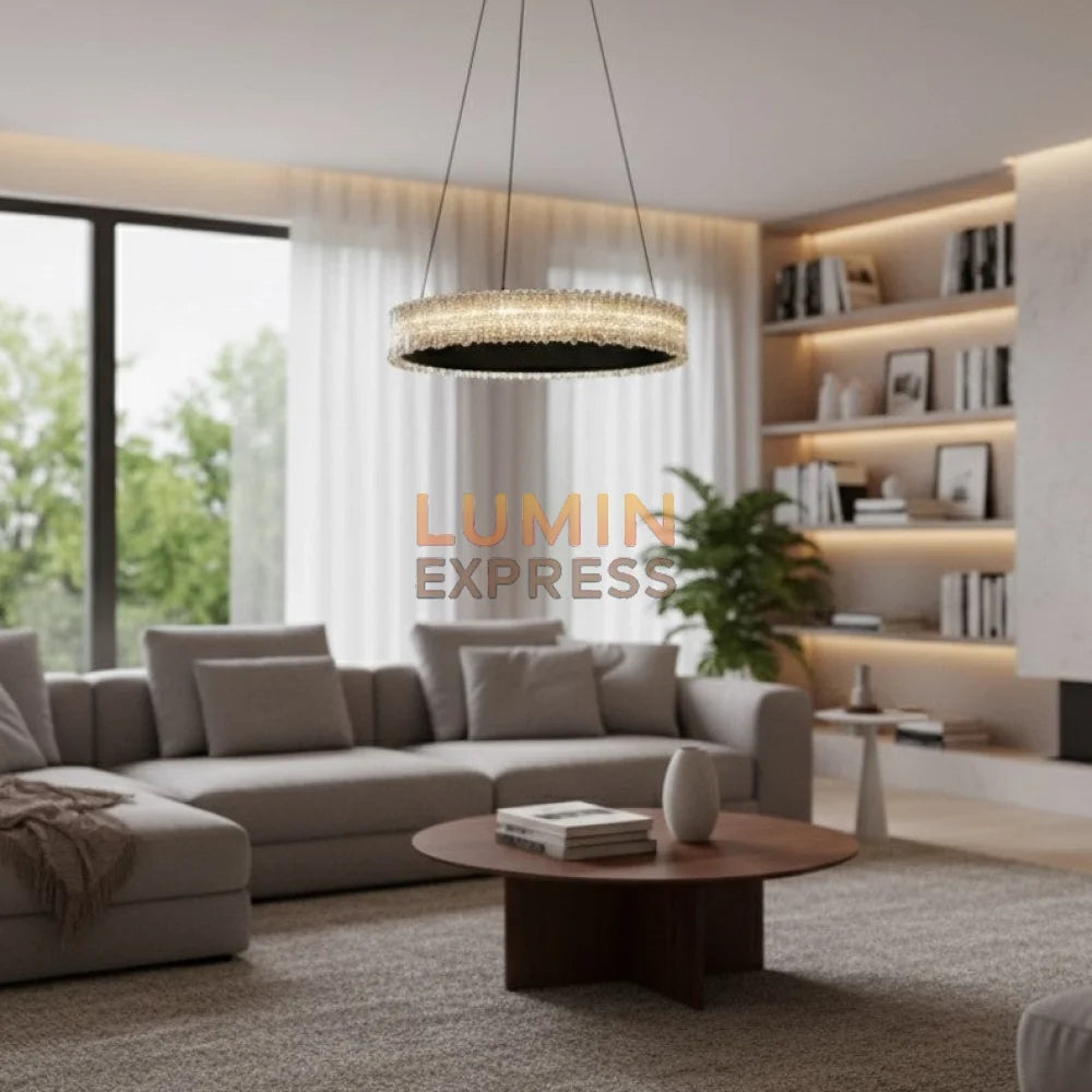 Lustre LED circulaire noir – éclairage décoratif Luminexpress Maroc