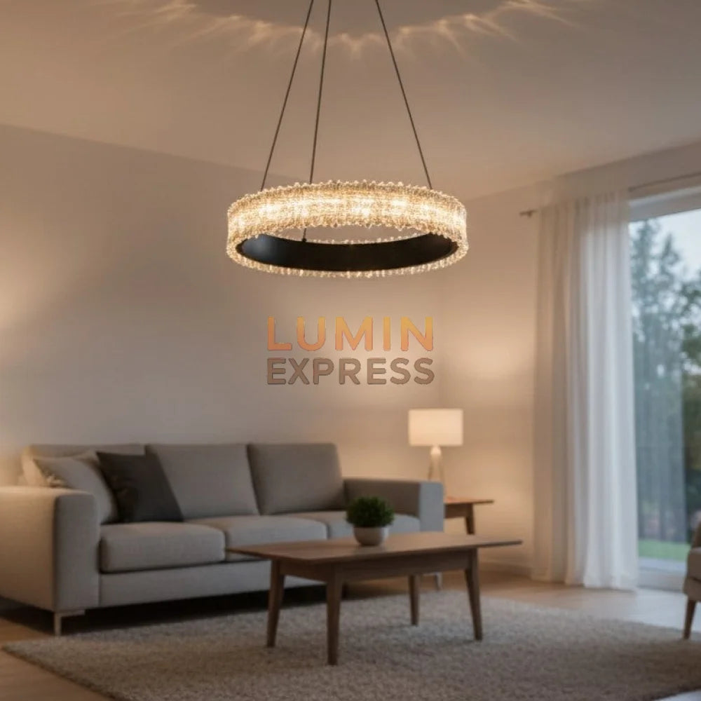 Suspension BILBAO Black 40 cm – lustre LED circulaire design moderne Maroc