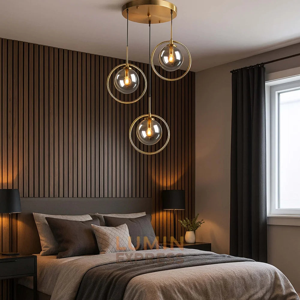 Suspension CLARO Triple, design moderne à trois points lumineux, vue de face – idéale pour chambre au Maroc