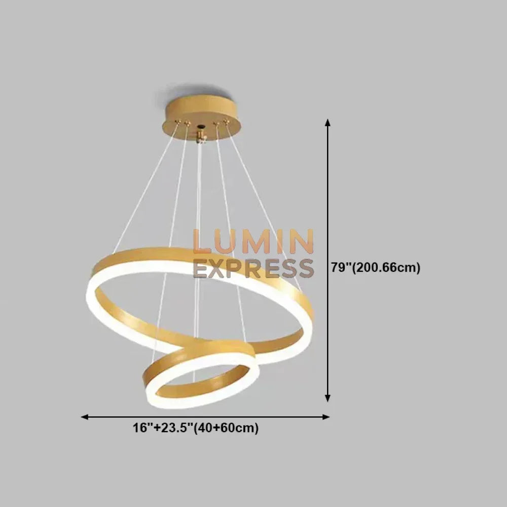 Suspension design double anneaux dorés brossés ELITE DUO Gold – Éclairage LED élégant