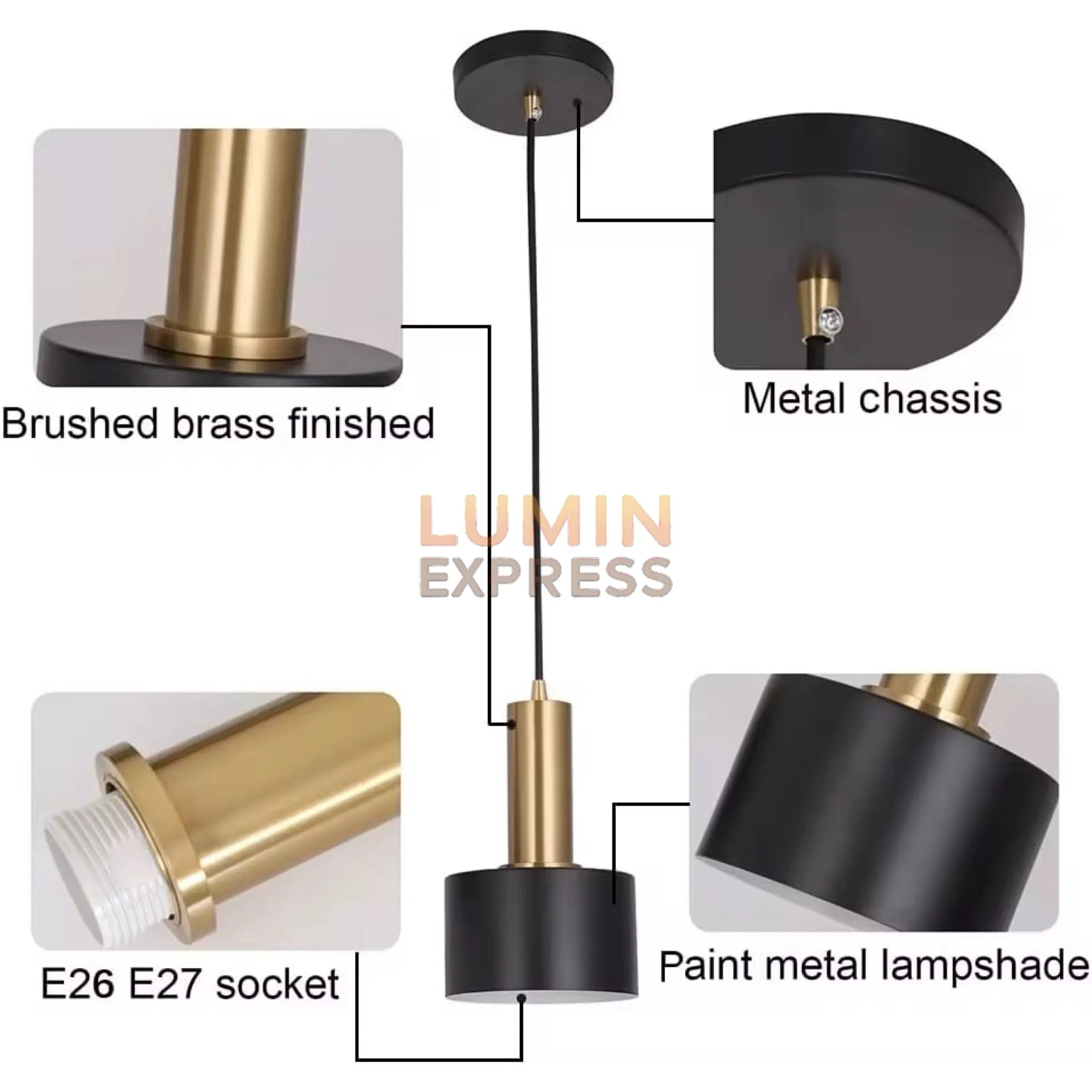 Suspension moderne noire et dorée FLIPO – luminaire chambre décoratif