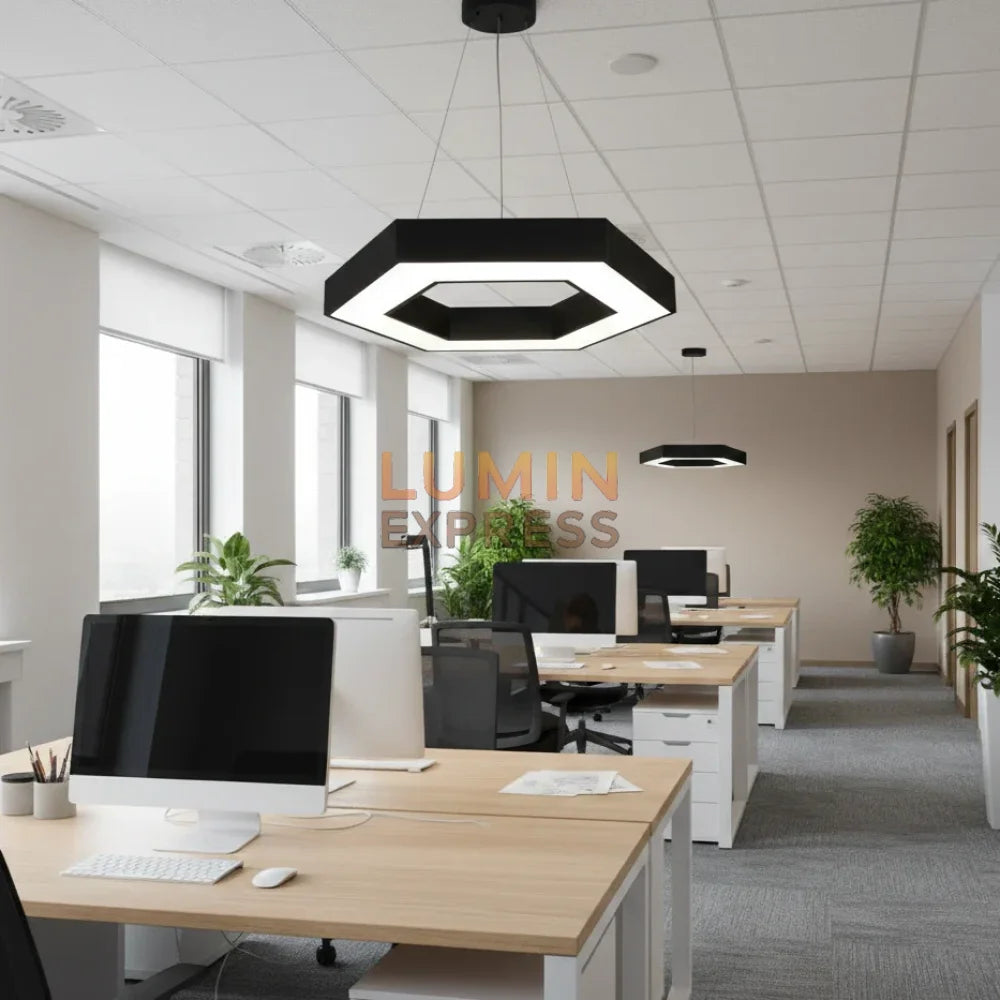 Suspension hexagonale moderne pour bureau – Luminaire Maroc Luminexpress