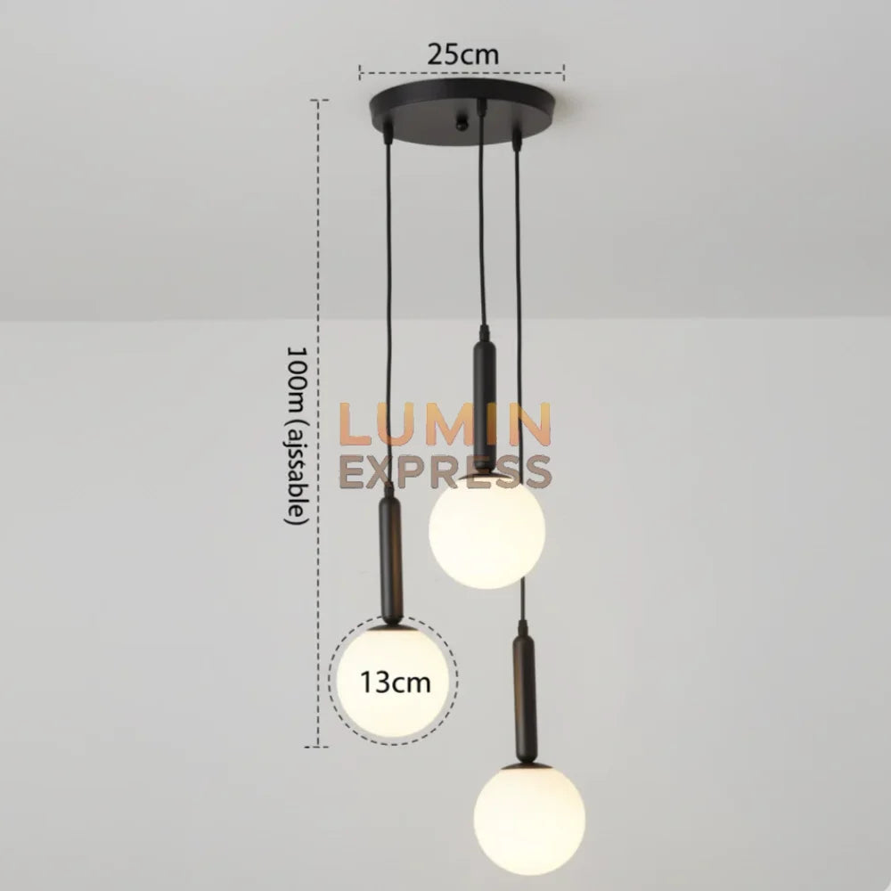 Suspension ISADORA noire 3 globes – luminaire Maroc haut de gamme