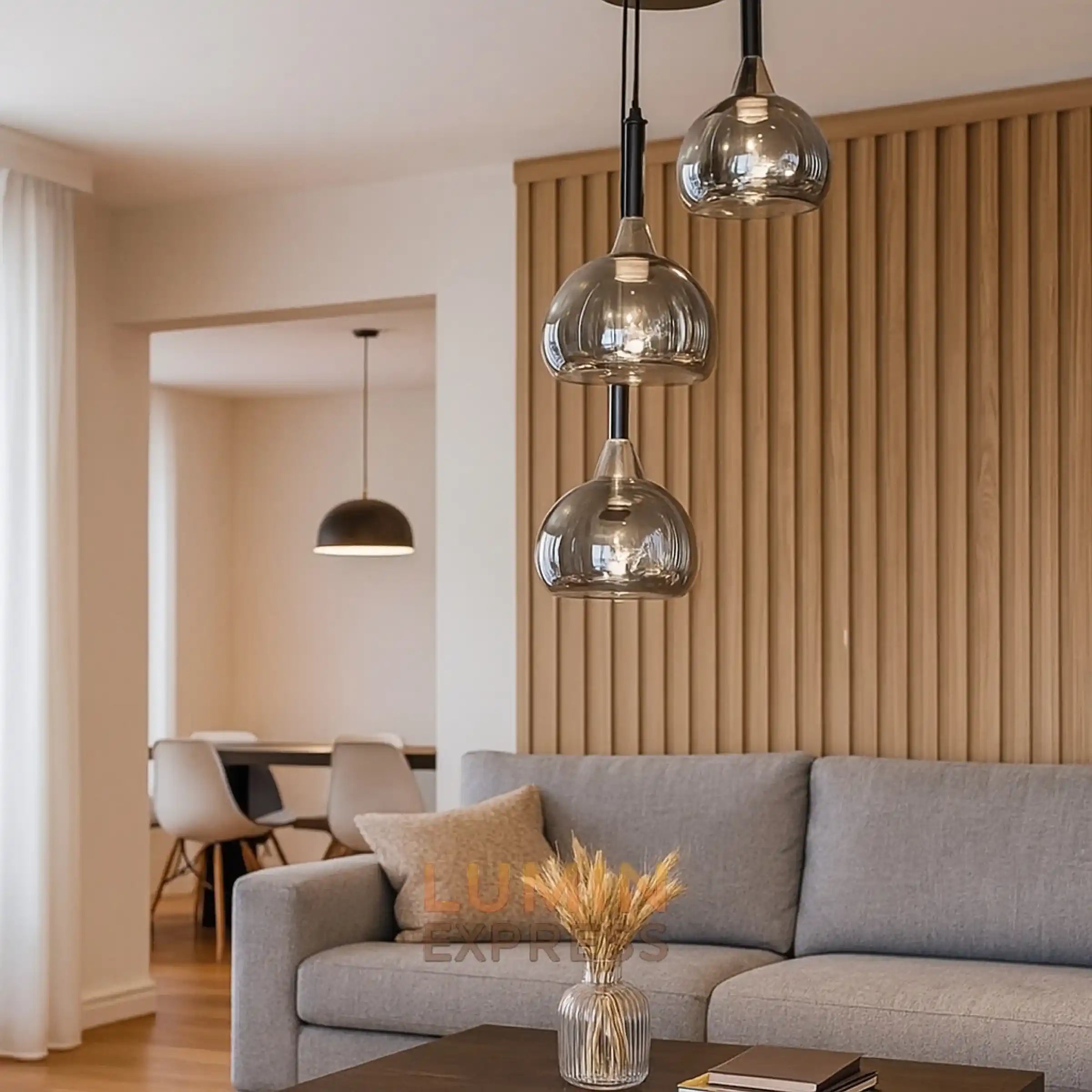 Luminaire suspendu design noir fumé 3 globes réglables – Luminexpress Maroc