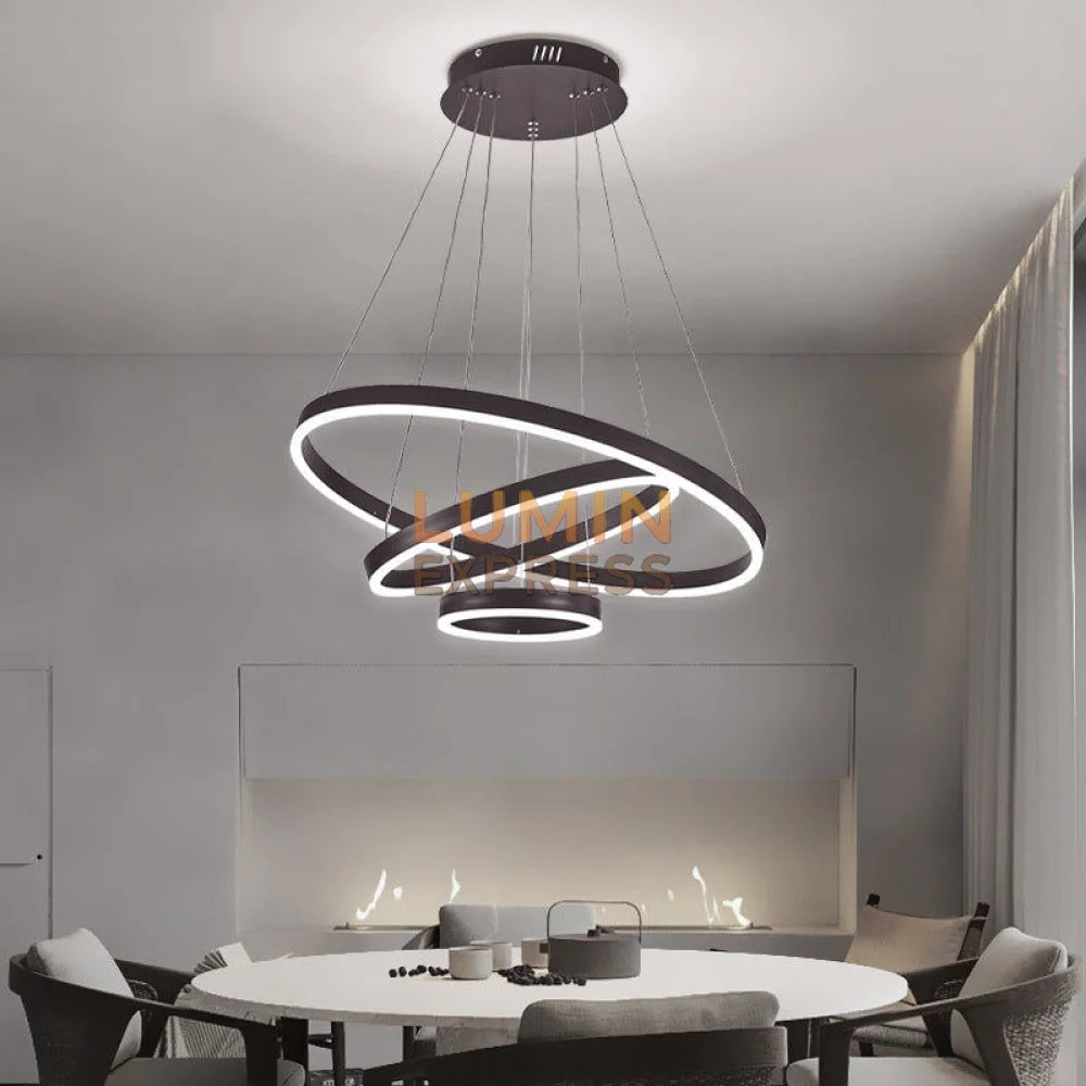 Suspension LED ELITE Black – triple anneau lumineux pour salle à manger Maroc