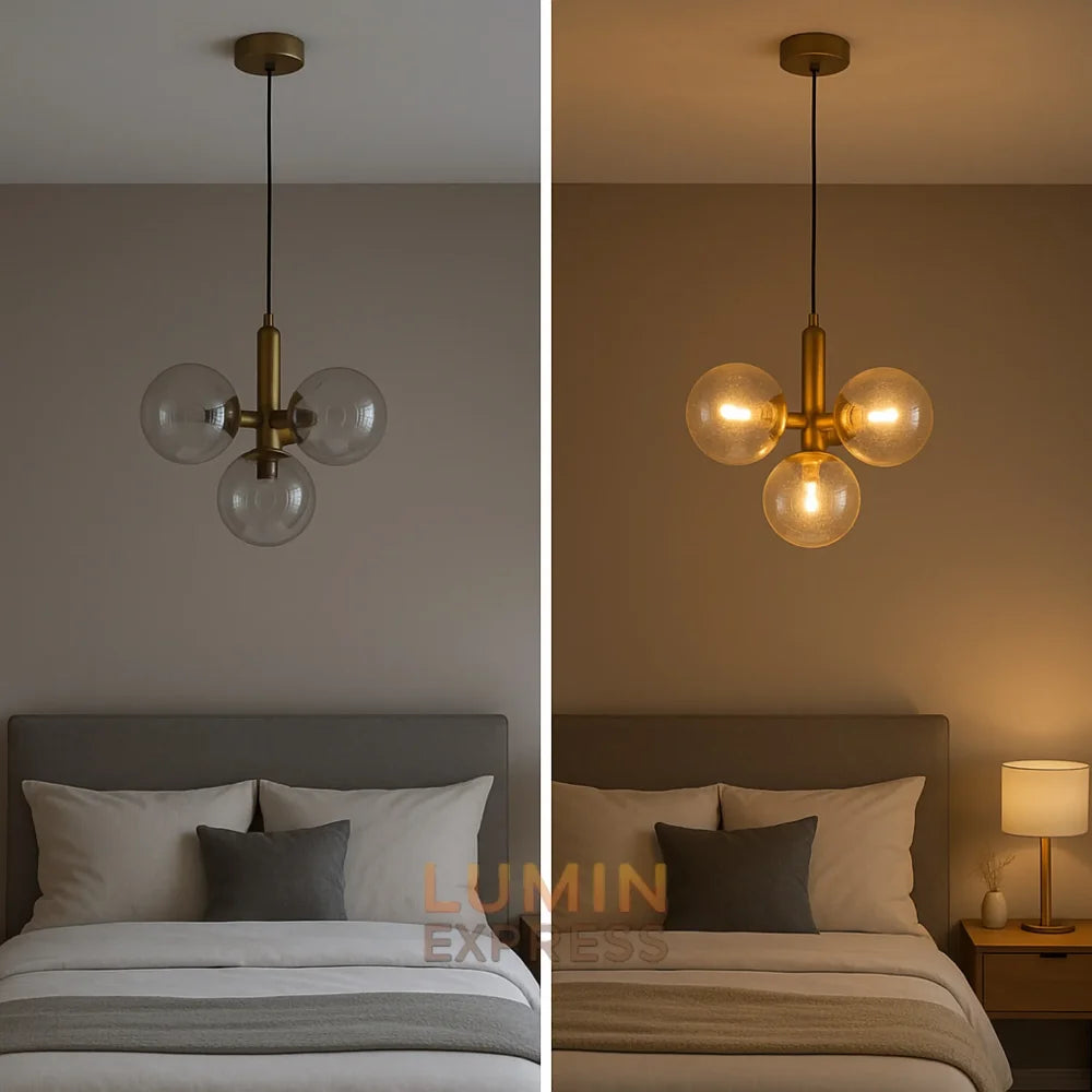 Luminaire design 4 boules dorées – éclairage moderne salon Maroc