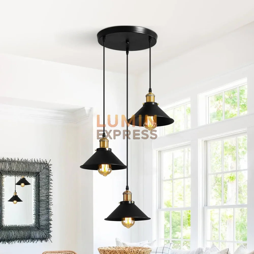 Suspension noire 3 lumières pour cuisine et salle à manger