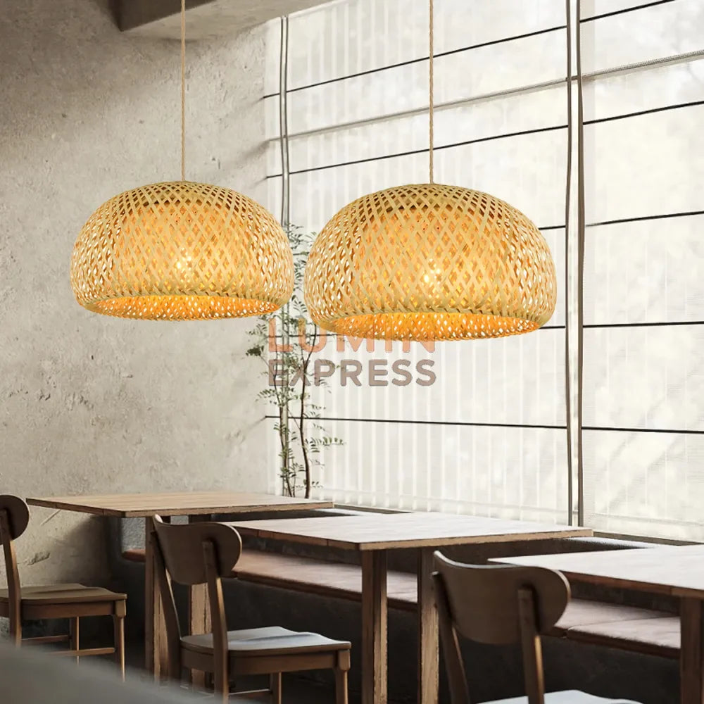 Suspension SUMBA en bambou naturel pour restaurant et café à Tanger – luminaire bohème Luminexpress Maroc.