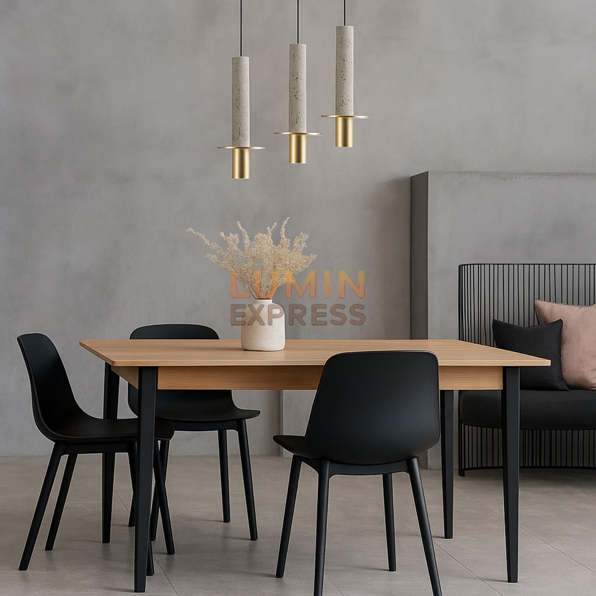 Suspension TERRAZZO White suspendue dans une salle a manger moderne – terrazzo blanc et métal doré