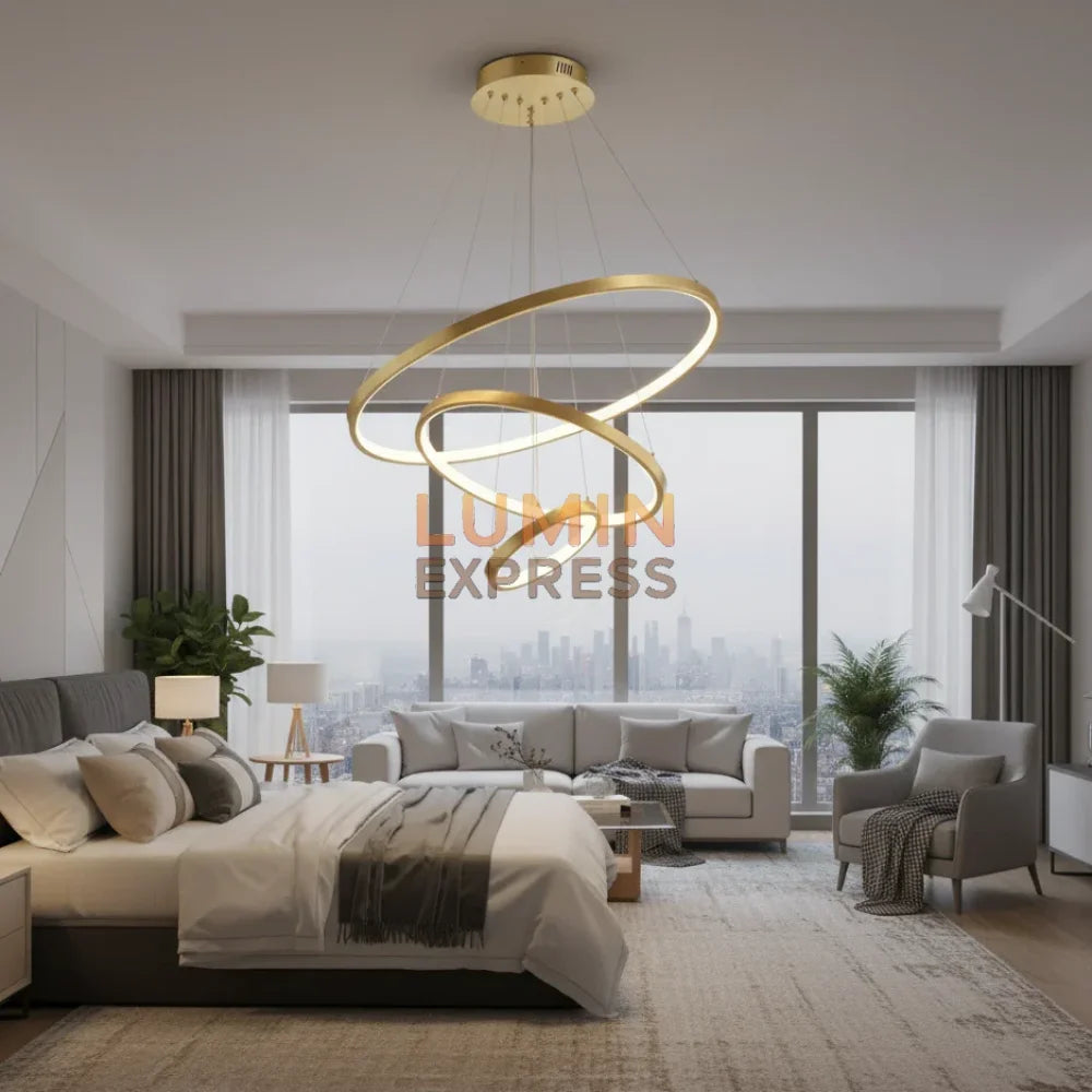 Suspension design triple cercle LED cuivre – Luminexpress Casablanca