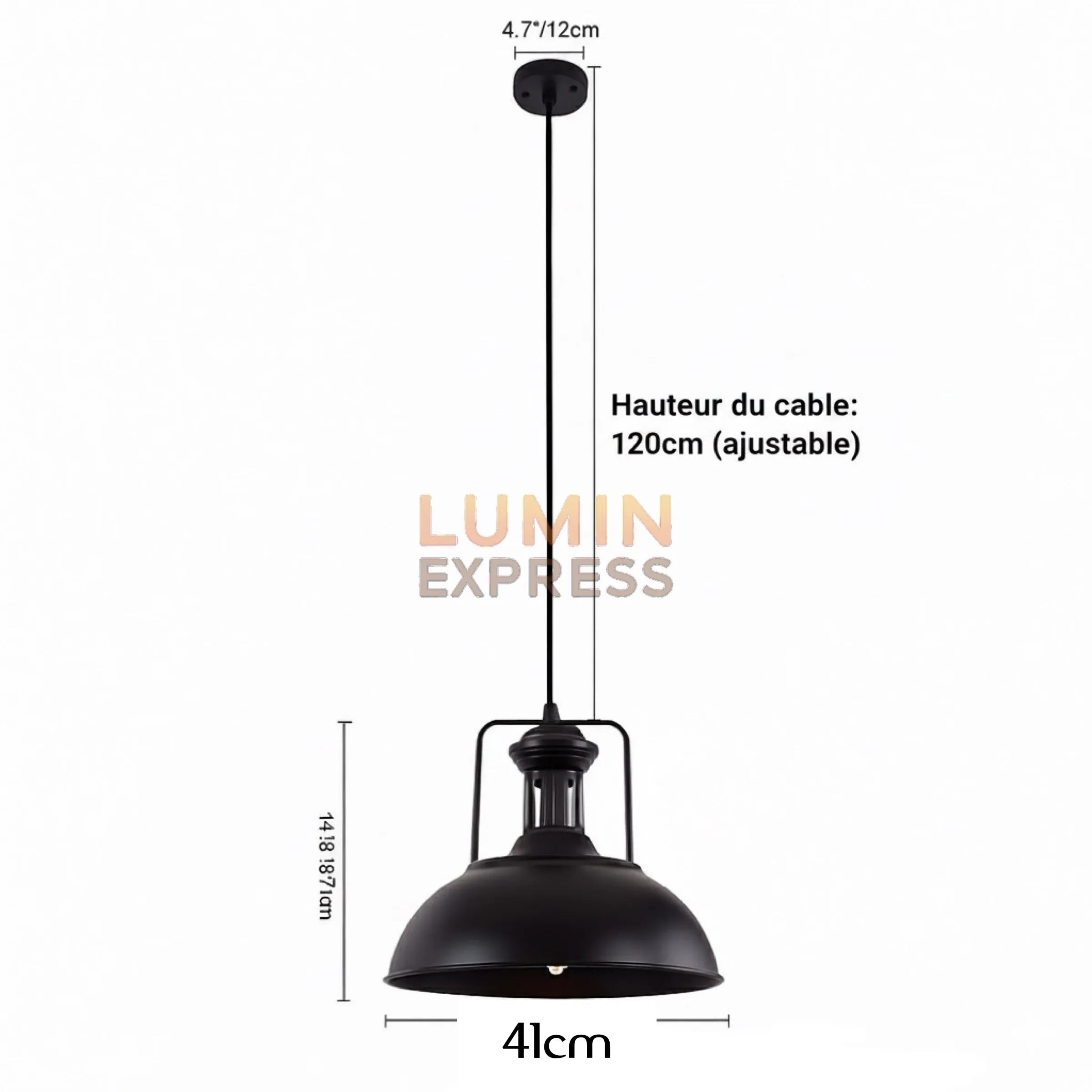 Suspension style industriel VINTAGIA 40 cm – design vintage noir mat