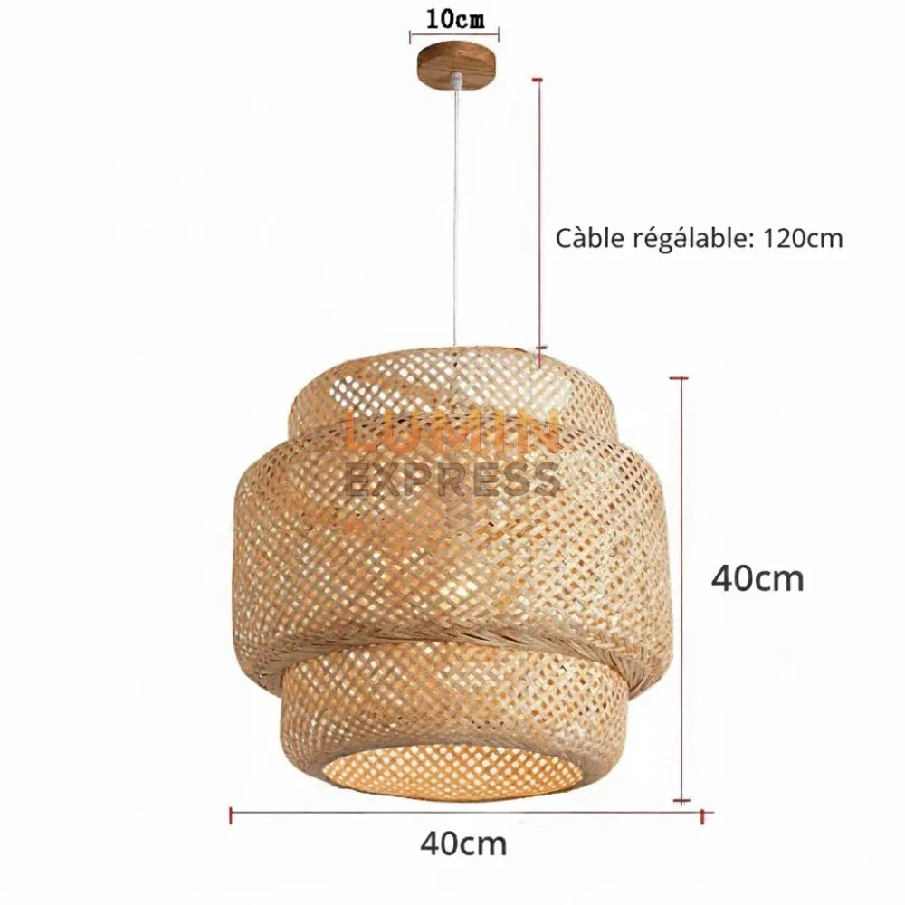 Suspension ZENYA 40 cm en bambou et rotin – luminaire design naturel Luminexpress Maroc