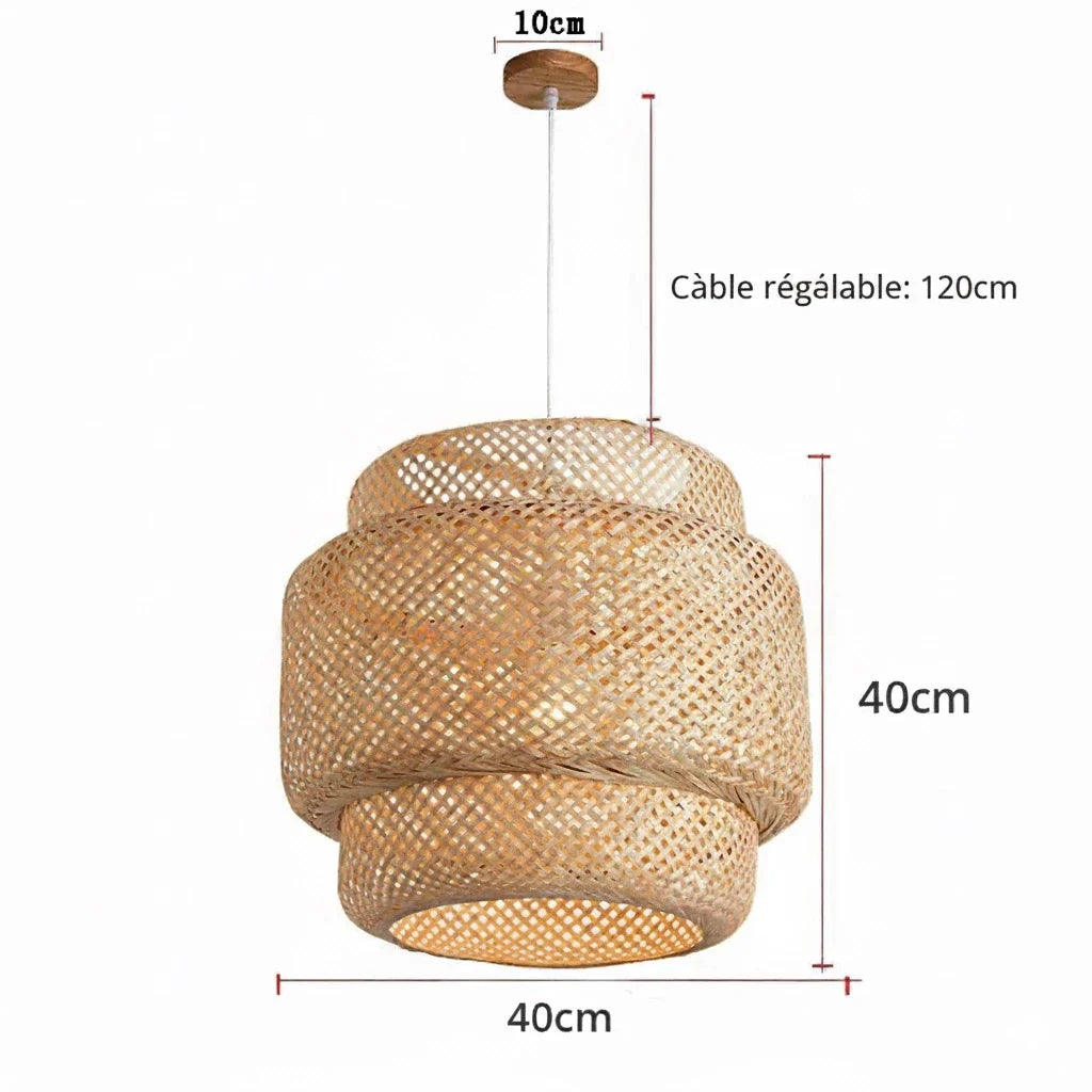 Suspension ZENYA 40 cm en bambou et rotin – luminaire design naturel Luminexpress Maroc