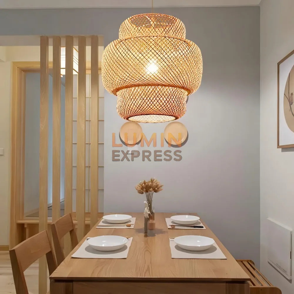 Suspension ZENYA bambou rotin – idée déco naturelle pour intérieur Marrakech